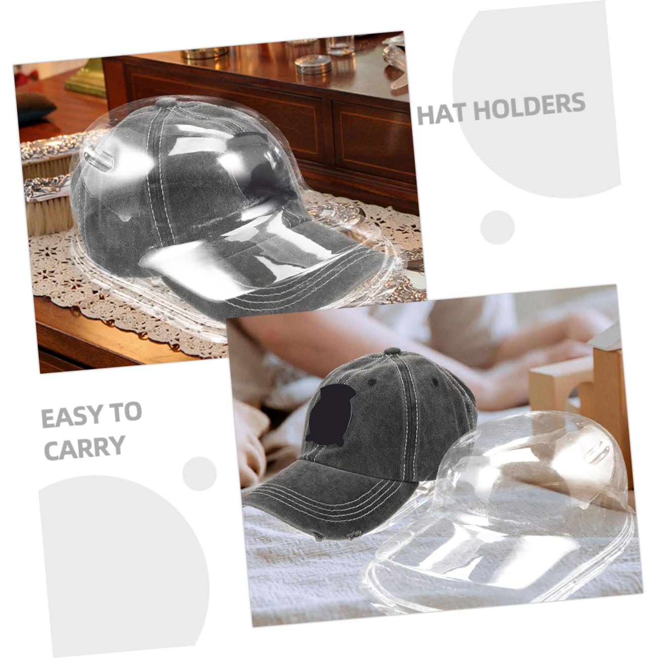 UKCOCO Porta Gorras de Béisbol de Plástico Pp para 6 Piezas | Expositor Transparente Colgante, para Gorras de Visera Curva, Diseño Antideformación