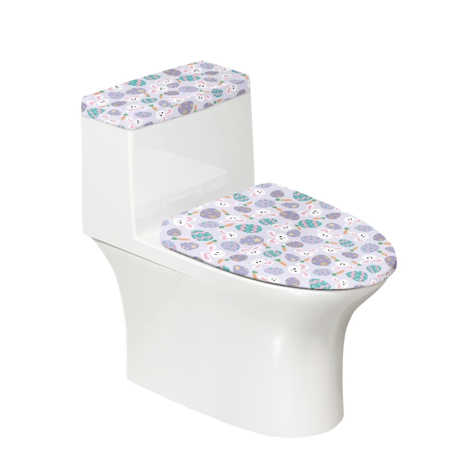 Gzzxiailg Bunny Eggs Carrot Toilet Lid Dust Cover with Elastic Edge Toilet Tank Lid Cover Fits Most Round, Elongated and Oblong Lids Stretchable Scratches-Proof Stain Resistant Lid Protector Sets