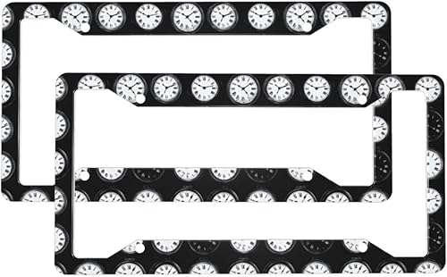 2 Pcs Car License Plate Frames for Women Men - Vintage Clock Pattern Print Solid Aluminum License Plate Cover for Car Accessories for Women Men with