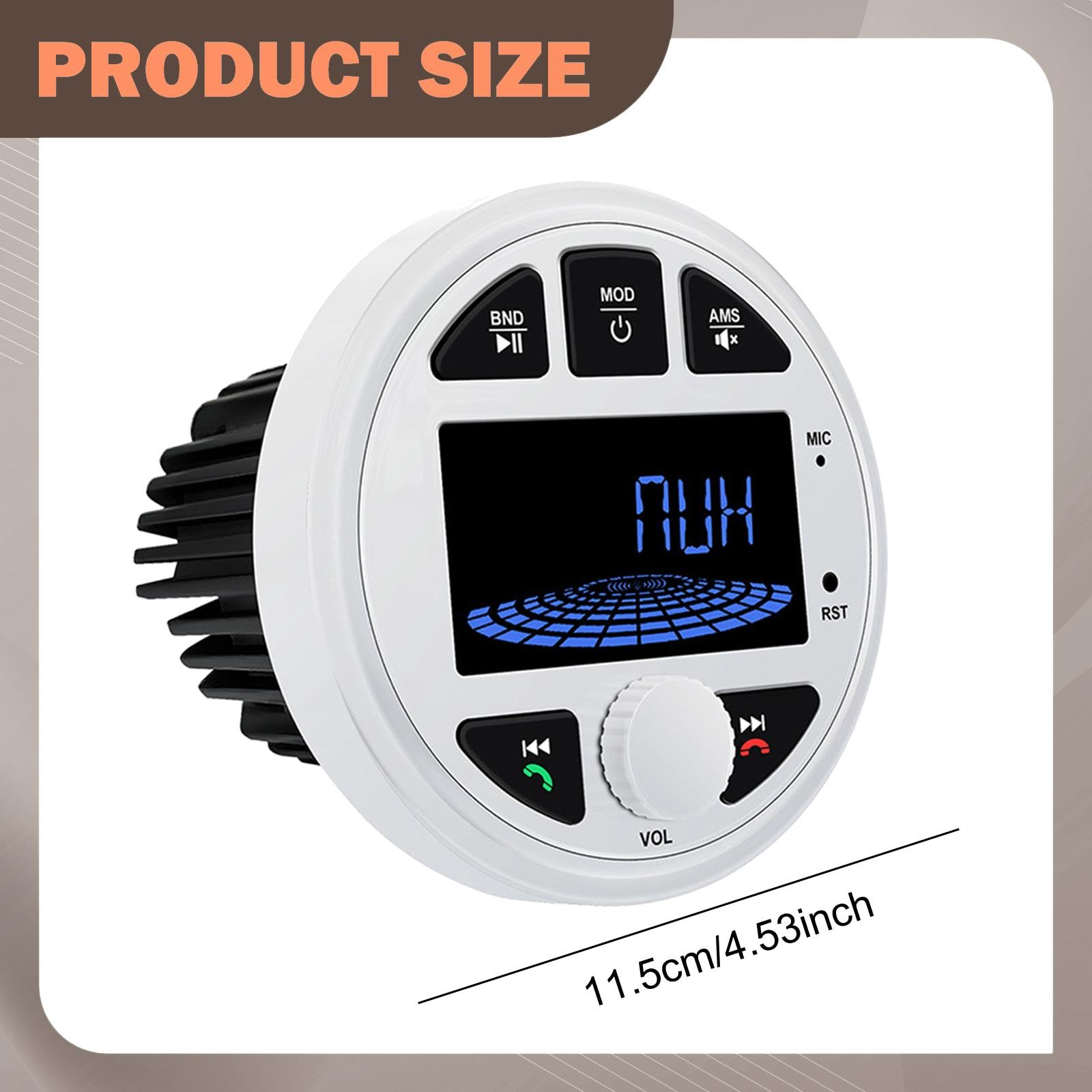 Marine Stereo Empfänger mit Bluetooth & USB: Wasserdichter Boots-Radio, Rundempfänger mit Fernbedienung für professionelle Marine-Audio- Weiß