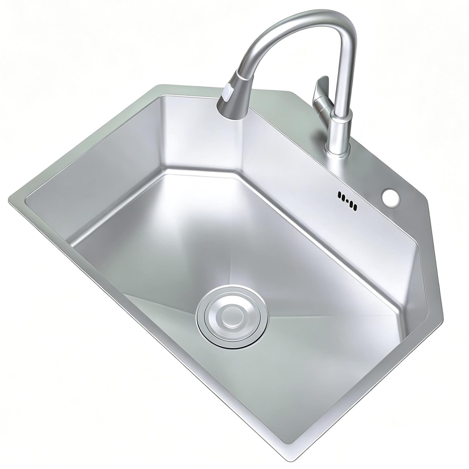 Lavello Cucina 1 Vasca con Rubinetto Estraibile, Acciaio Inox 304