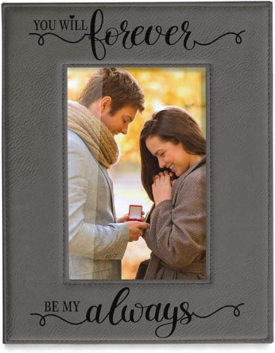 KATE POSH Marco de cuero grabado You Will Forever by My Always - Compromiso, boda, 3er aniversario, regalos para parejas (4 x 6 pulgadas, vertical)