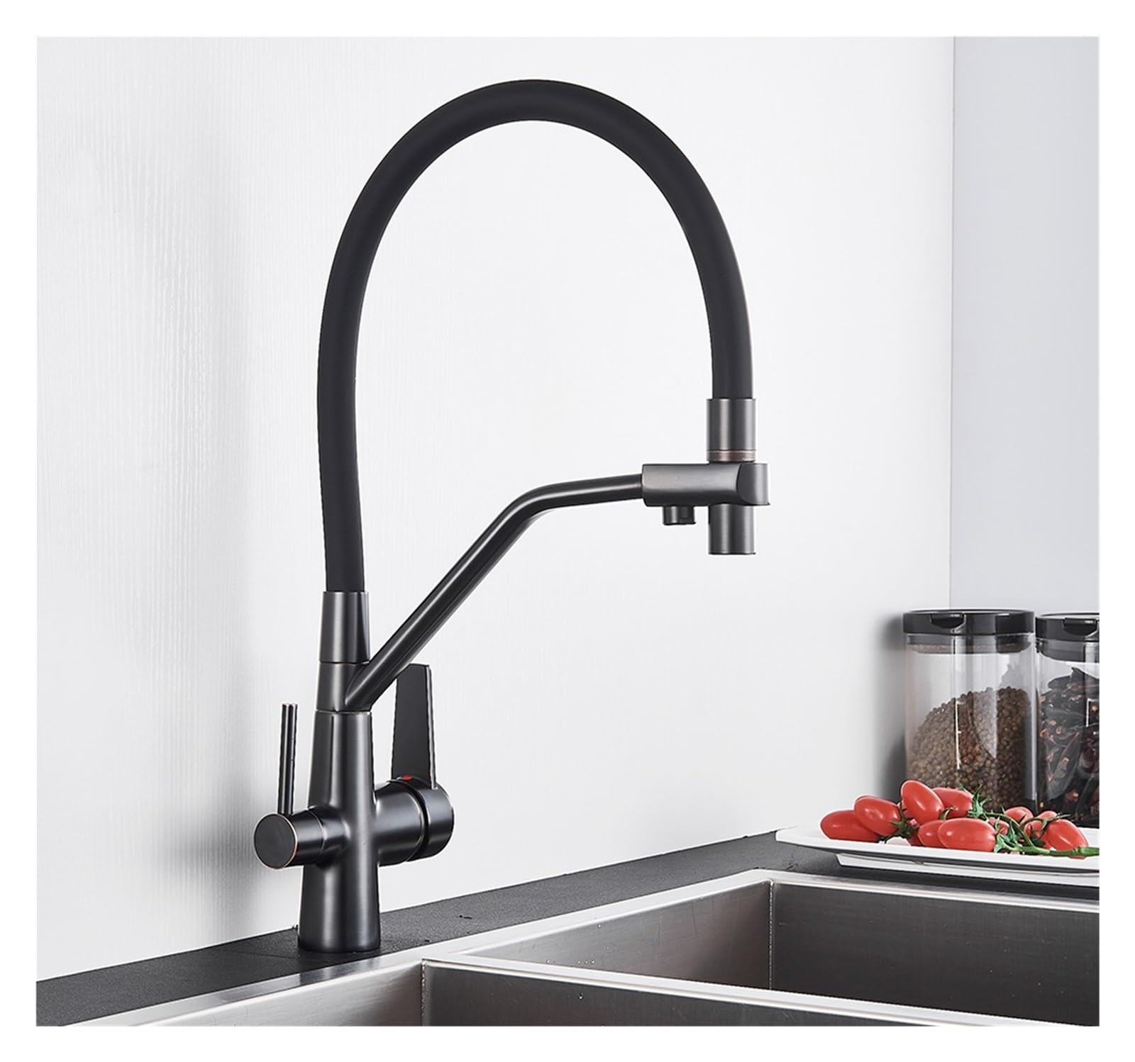 ZYCHSJXA Black Brass Filter Faucet Pure 360 Rotate Crane Handle Purification Kitchen Hot&Cold Drinking Water Mixer Tap(Brushed Nickel A)