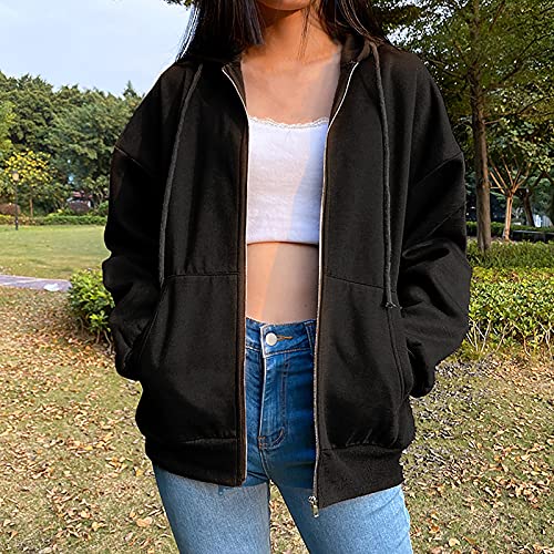 tuduoms Women's Casual Zip Up Hoodie Solid Long Sleeve Sweatshirt for Teen Girl Oversized Pullover Jacket Vintage Streetwear2