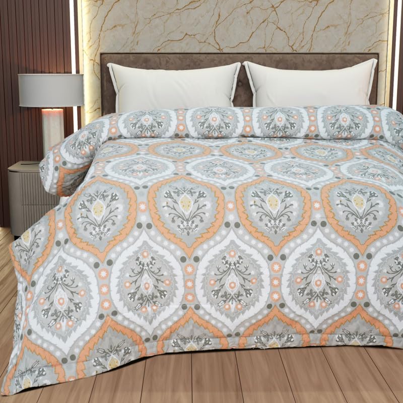 Image of Utopia Bedding Microfiber AC Comforter for King Size 220x240 cm - Lightweight, Skin-Safe & Hotel-Style Quilted Blanket with Floral Print -Peach