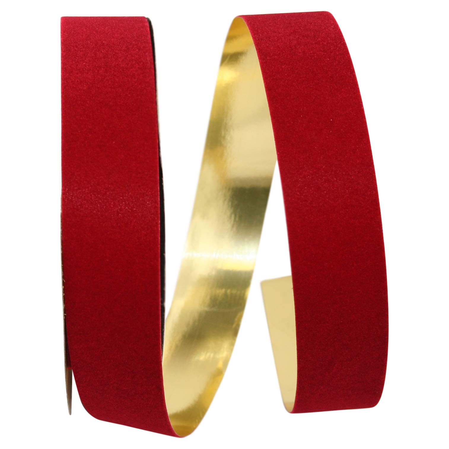 Reliant Ribbon Glitter Veltex - Gold Backed Rd Ribbon, 1-3/8 Inch X 25 Yards, Medium Red
