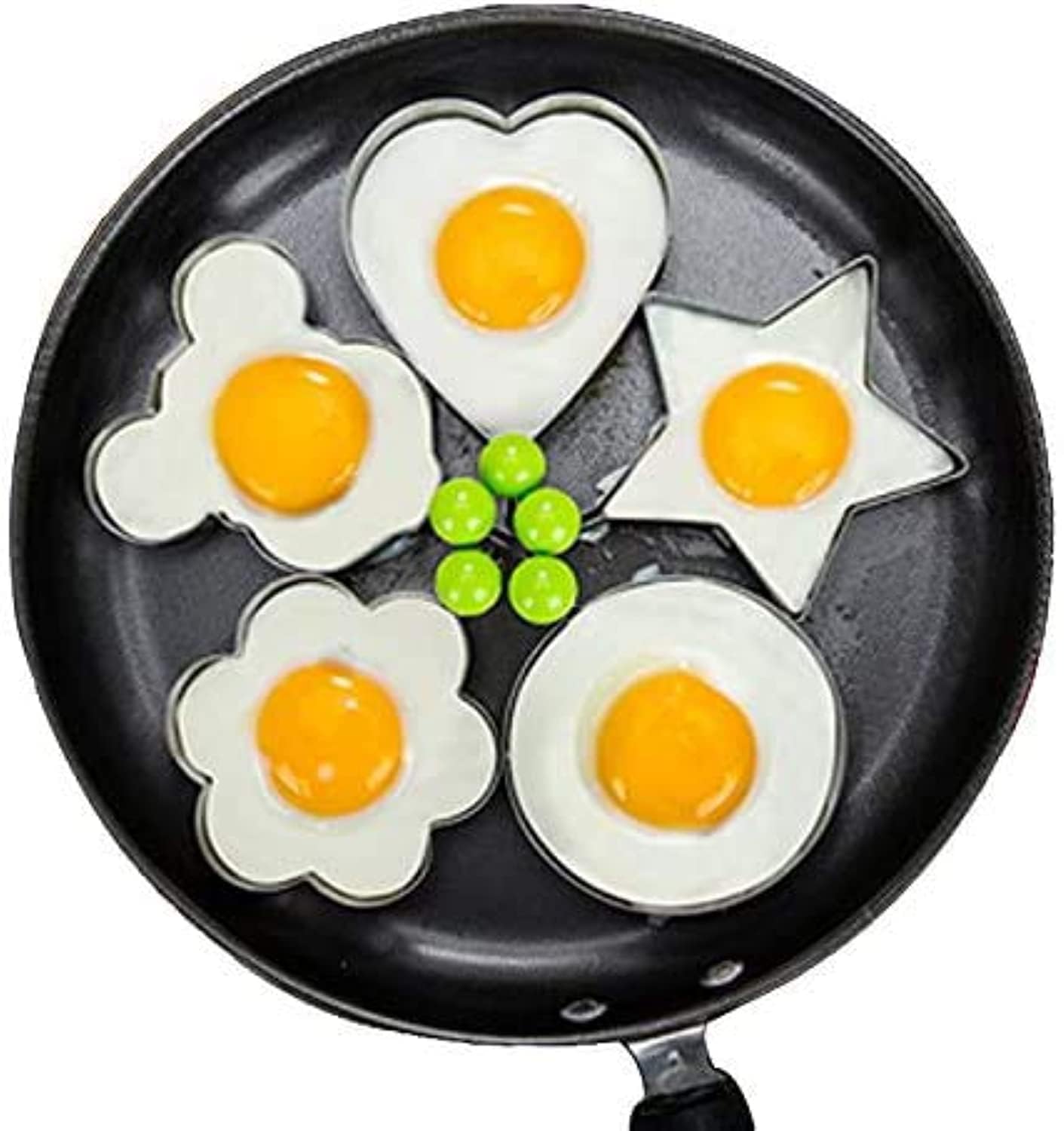Khazna Set Fried Egg Rings Mold Non Stick for Griddle Pan, Egg Shaper Pancake Maker with Handle, Stainless Steel Egg Form for Frying Cooking, 5pcs
