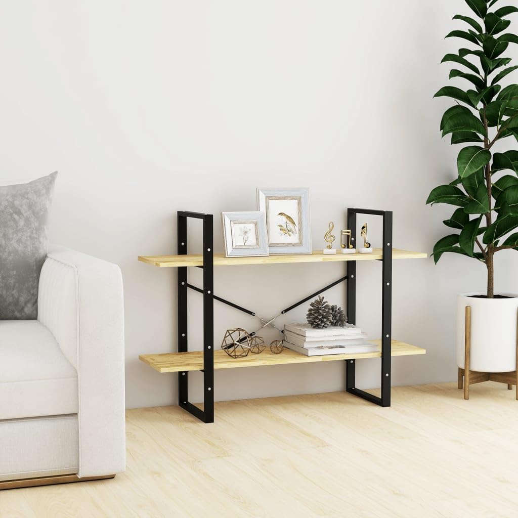 vidaXL Book Cabinet Untreated Pine Wood and Black Metal