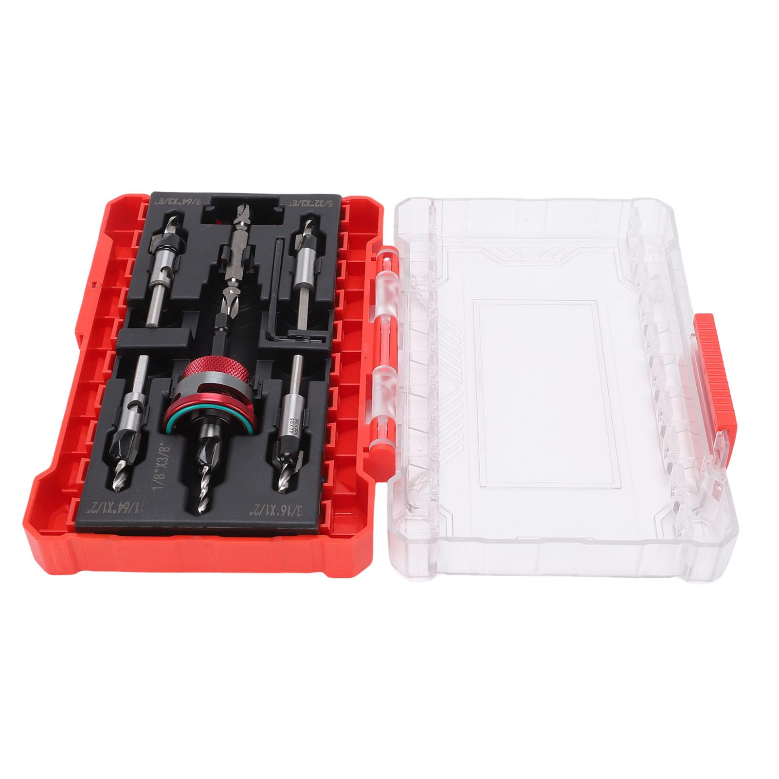 Socobeta Juego de Brocas Avellanadoras Rojas con Profundidad Ajustable para Madera y Metal Kit de Brocas de Acero Al Carbono de 4 Piezas