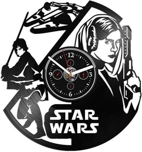 Reloj Princesa Leia Luke Skywalker Reloj de pared de vinilo Star Wars Reloj de pared de vinilo Reloj de pared de disco de vinilo Reloj de pared