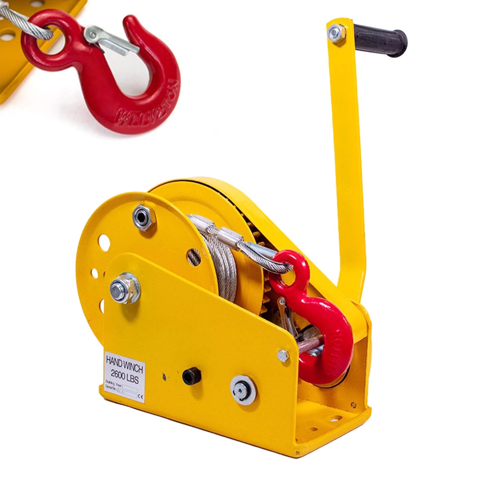 Handseilwinde Forst Klein, Seilwinde Hand mit Bremse, Handseilwinde Anhänger mit Haken, Tragbar Winde mit Drahtseil für Caravan Marine Truck(Color:2600lb,Size:30m)