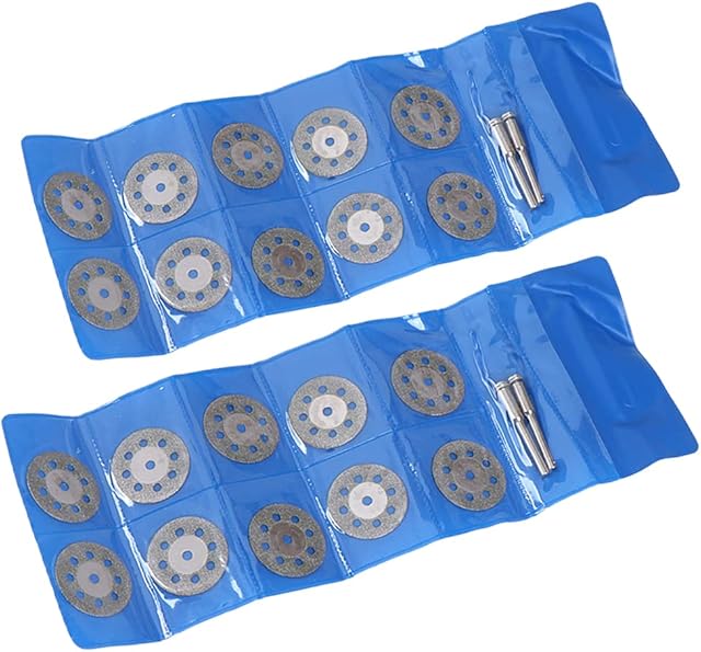 Mesee 20 Pieces Mini Diamond Cutting Wheel, Metal Cut Off Discs with 3mm Mandrel Shank Tile Cutting Blade Stone Rotary Cutter Tool Accessories - Cutting Dia. 22mm/ 25mm