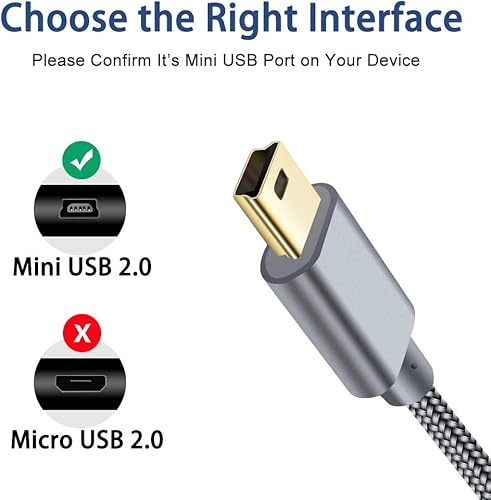 Miniatura 2 de SIOCEN Cable mini USB trenzado de 6 pies, tipo A macho a Mini-B, cable de carga para Garmin Nuvi, cargador de controlador PS3, cable de datos de