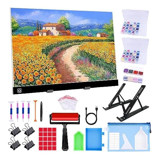 A3 LED Light Pad for Diamond Painting,Ratukall Diamond Art Light Board Kit,Adjustable Brightness Light Box for Tracing with Diamond Painting Accessories and Tools Includes Storage Case, Pens,Stand