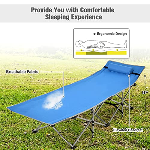 Goplus Camping Cot, Folding Camping Bed For Adults W/Carrying Bag, 500 Lbs Max Load, Side Pocket, Detachable Pillow, Lightweight Portable Sleeping Cot For Home Office Hiking Picnic #TOP1