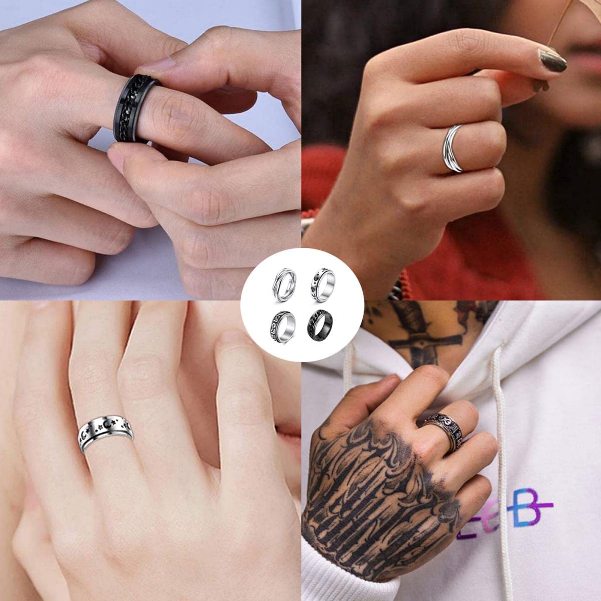 Roestvrij stalen spinner ring voor vrouwen mens fidget band ringen maan ster keltische stress verlichten brede bruiloft angst ringen