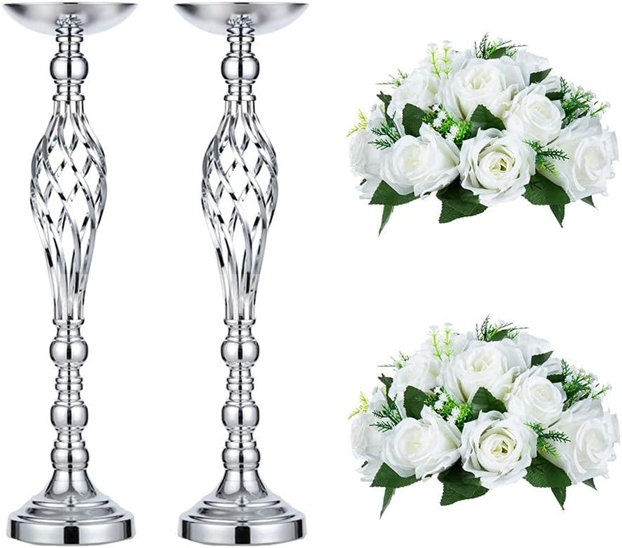 NUPTIO 2 Pcs Versatile Metal Flower Arrangement & 2 Pcs Artificial Flower Set for Wedding Party Dinner Centerpiece Event Restaurant Hotel Decoration