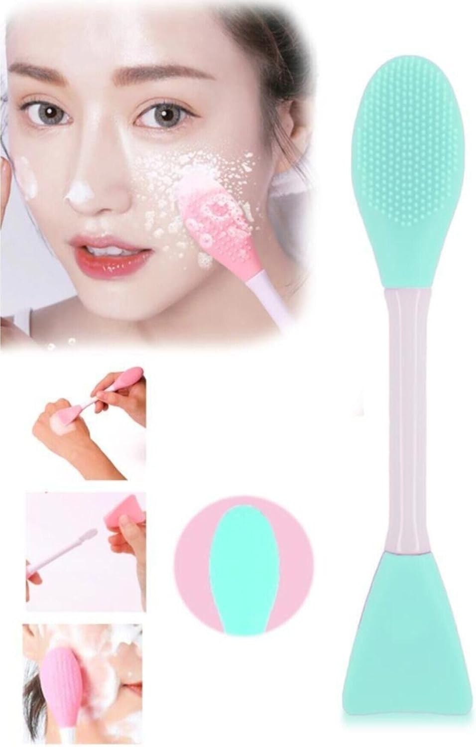 MUJGAN Çift Uçlu Su Yeşili Maske Sürme Aparatı & Cilt Temizleme Fırçası