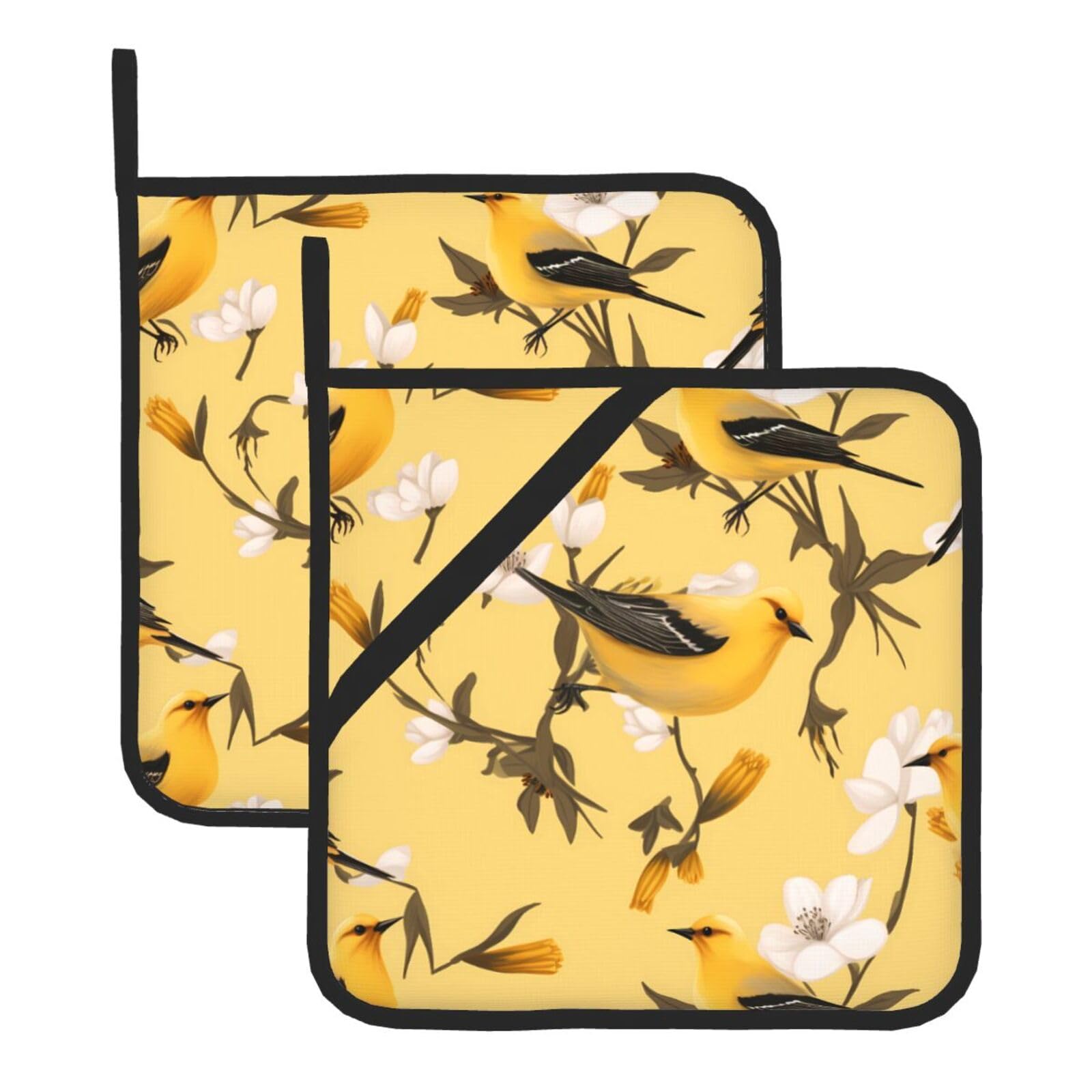 HJFCZH American Goldfinch Printed Square Insulated Pot Mat Set (2-Piece) 8x8in Waterproof, Thickened & Easy to Clean with Lanyard Design for Kitchen, Oven & BBQ