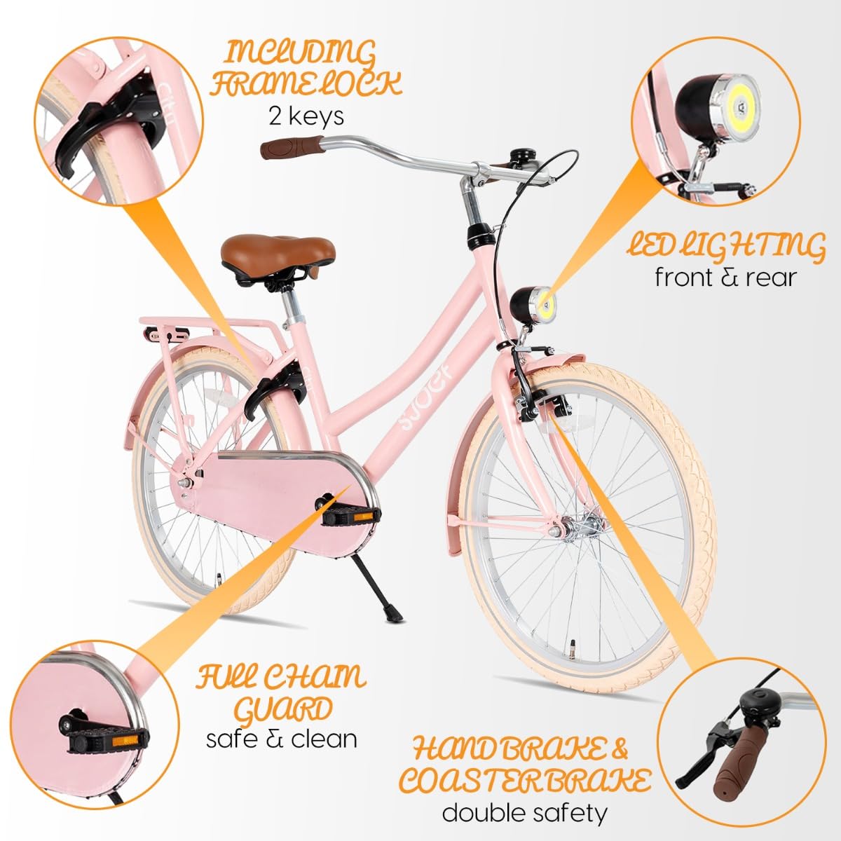 City Kinderfahrrad 24 Zoll | Ab 8-12 Jahren | Kinder Fahrrad für Mädchen/Jugend | EN4210 geprüft | V-Brake & Rücktrittbremse | Reflektoren & Schloss