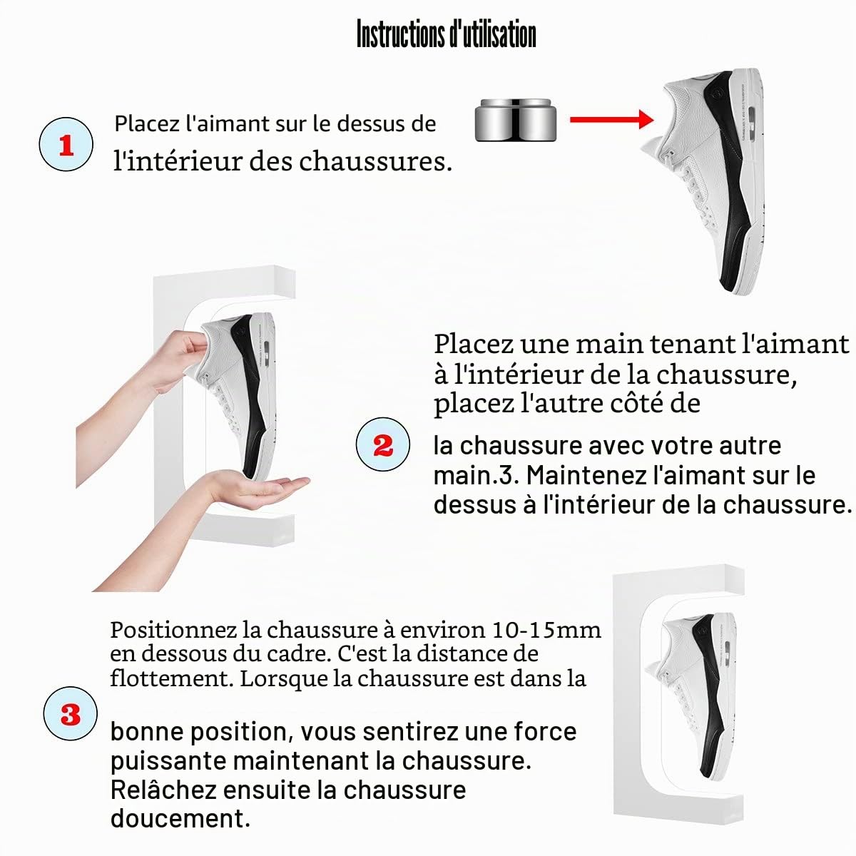 Présentoir à Chaussures Flottant, Support de Chaussures en lévitation avec lumière LED rotative magnétique pour Cadeau, décoration d'intérieur, collectionneurs de Chaussures