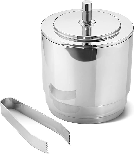 Georg Jensen Manhattan Ice Bucket with Tongs, Mirror Polished Stainless Steel