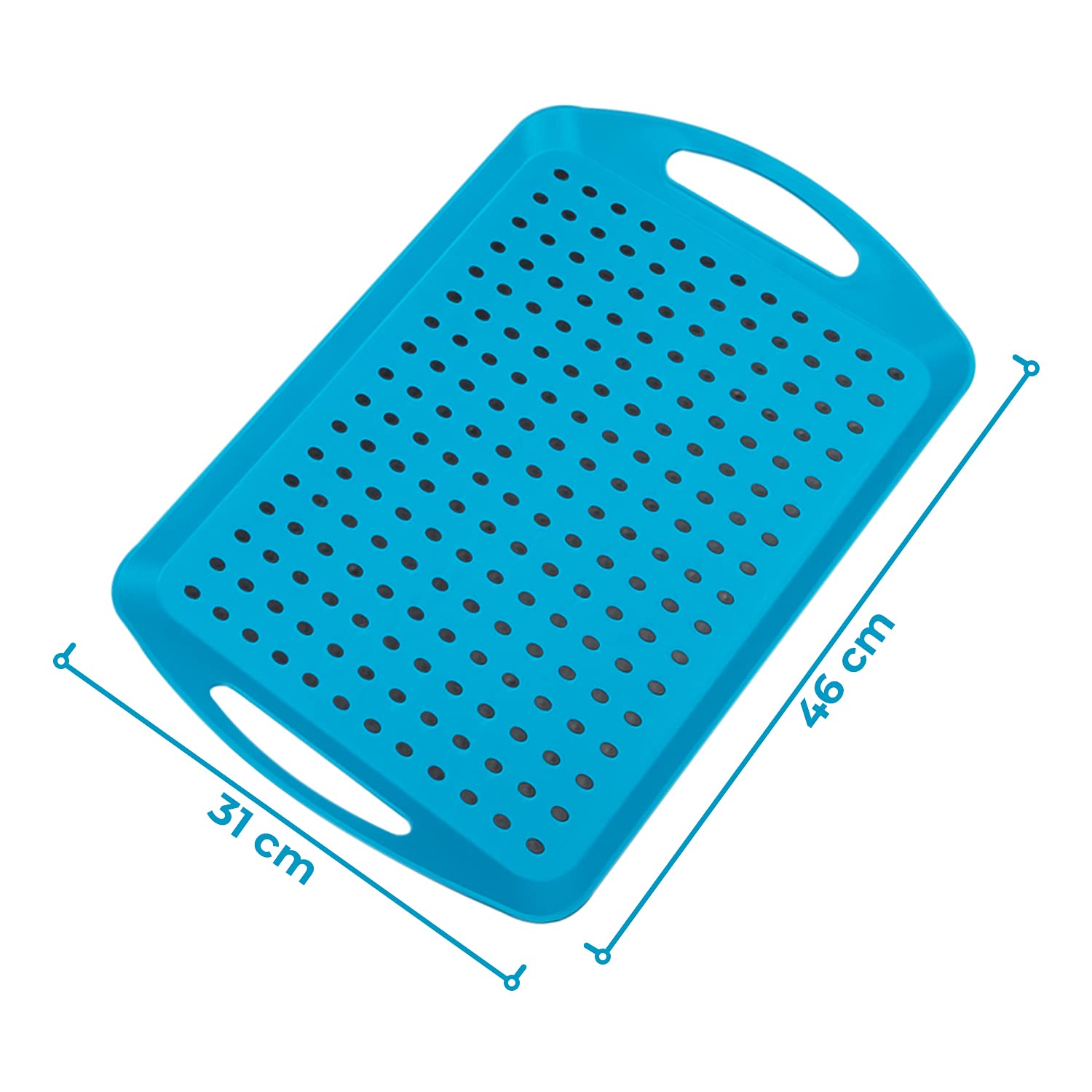 Invero Juego de 4 bandejas antideslizantes de plástico superior e inferior con superficie de goma de agarre, base acolchada antideslizante y asas, ideal para cocinas y hogares, (46 x 31 cm)