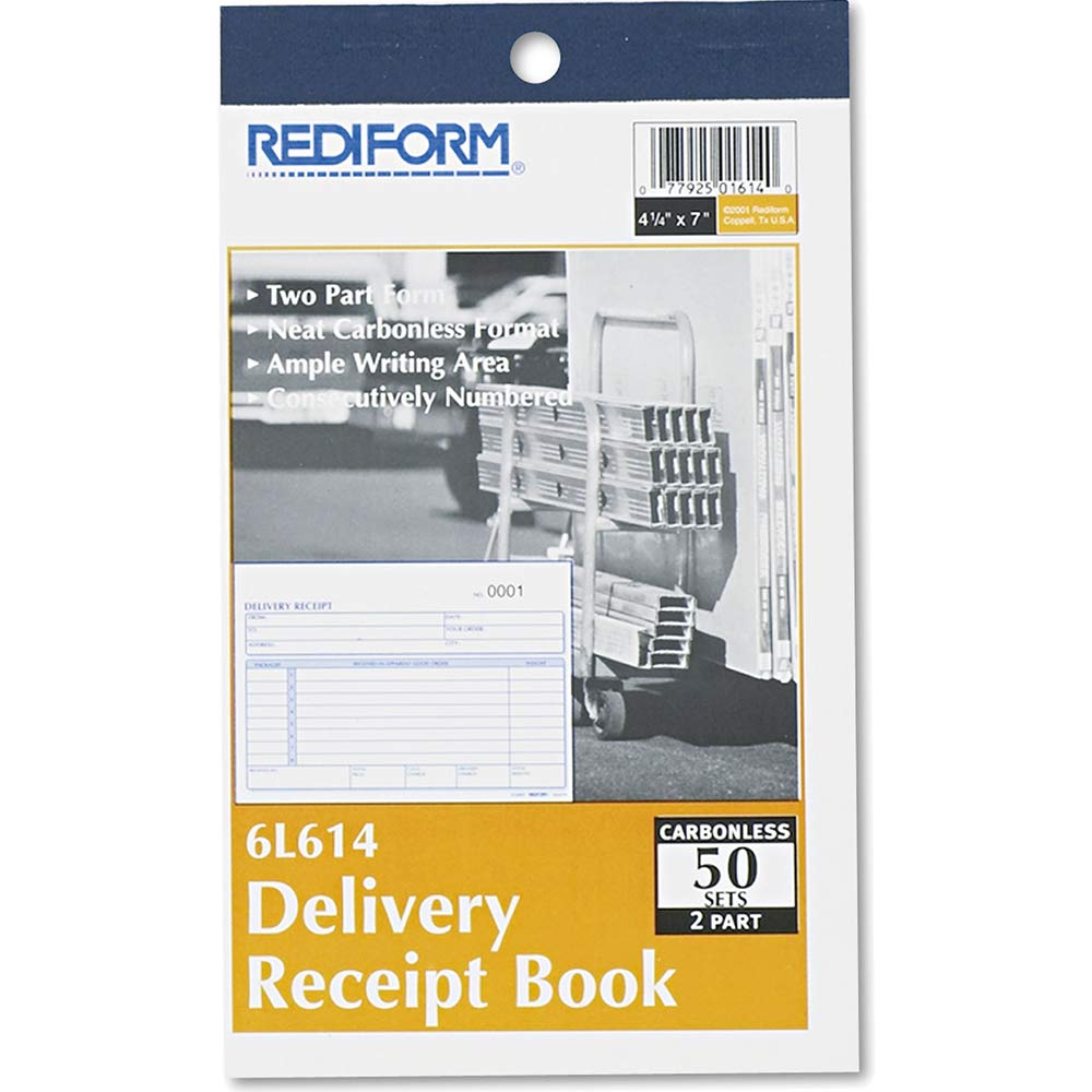 Libro de Recibos de Entrega, 6 3/8 X 4 1/4, Dos Partes Sin Carbono, 50 Sets/Book, Total 5 EA