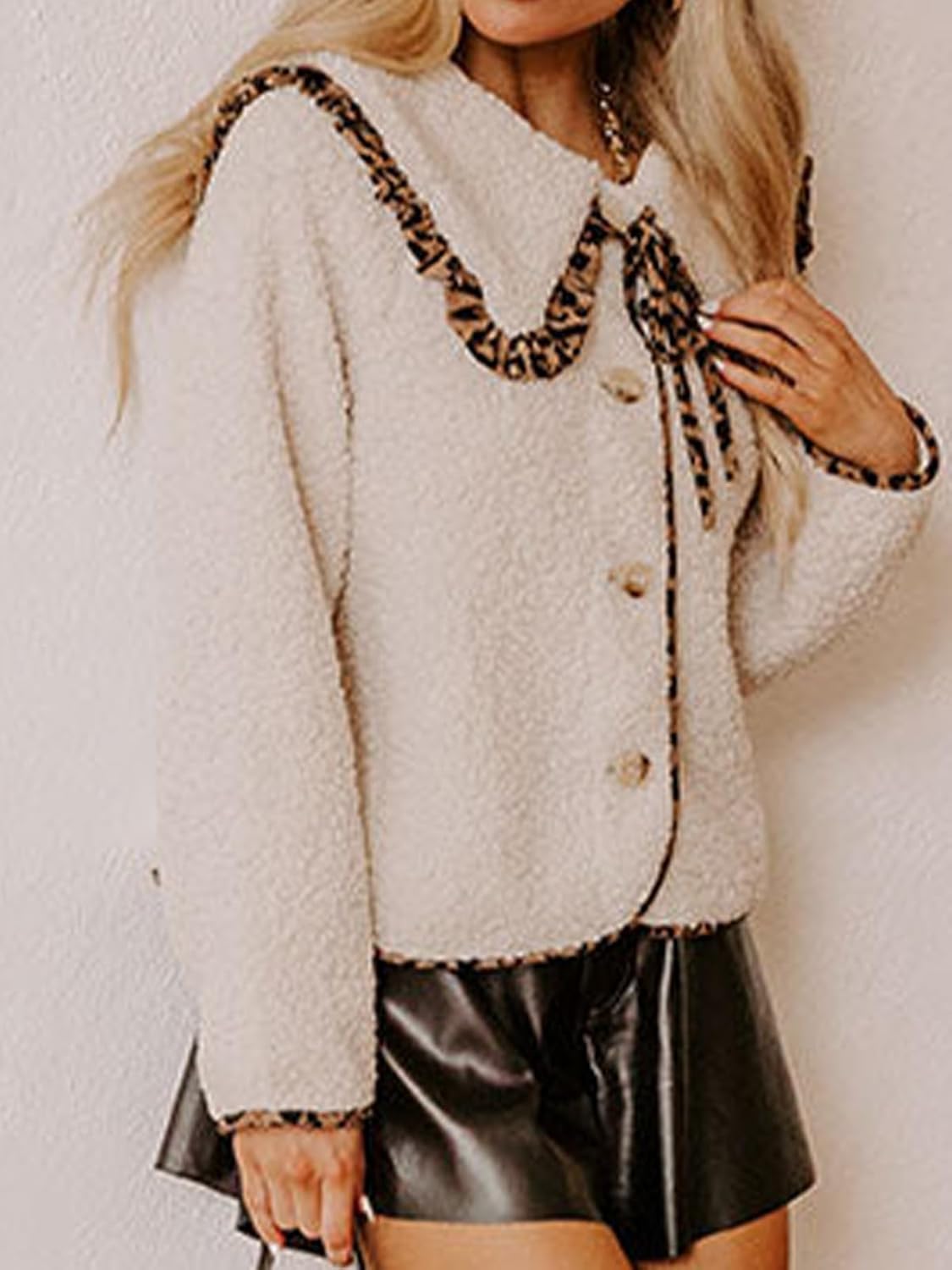 Women Peter Pan Collar Sherpa Fleece Jacket Button Down Cozy Fall Winter Casual Fuzzy Coats with Pockets 2026 - Image 5