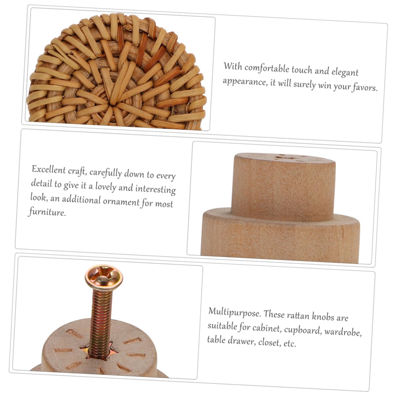 SHINEOFI 3 Set Manico Della Testa Di Funghi Vimini Maniglie Decorative Del Comò Pomoli Per Porte Interne Comò in Rattan Maniglie Per Armadi E Cassetti Pomelli Per Mobili Di Legno 4 Pezzi*3