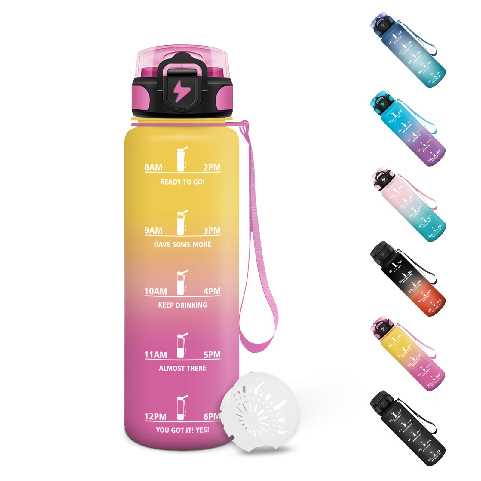 Motswedi Ttrinkflasche 0.5l, Wasserflasche, Auslaufsicheres Schlossdesign, Flasche, Mit Zeitstempel, Trinkflasche Auslaufsicher, Kohlensäure Geeignet, für Schule, Yoga, Sport, Pilates - Gelb&Rosa