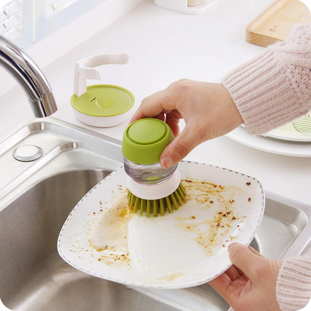 Istara Scrub Soap Dispenser Washing-Up Brush | Plastic Liquid Soap Dispenser Palm Brush with Storage Stand for Kitchen Bathroom Self Dispensing Home Cleaning Set Sink Sponge Holder (B0813TX1ZF) Amazon Price History, Amazon Price Tracker