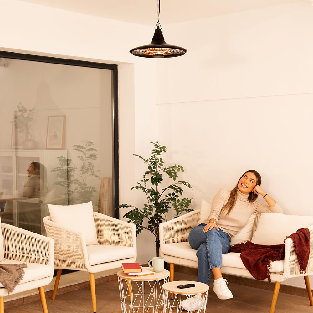 Cecotec Riscaldatore elettrico da esterno a soffitto ReadyWarm 1500 Power Ceiling. 1500 W, tecnologia alogena, protezione IP65, telecomando, area di copertura 10 m2