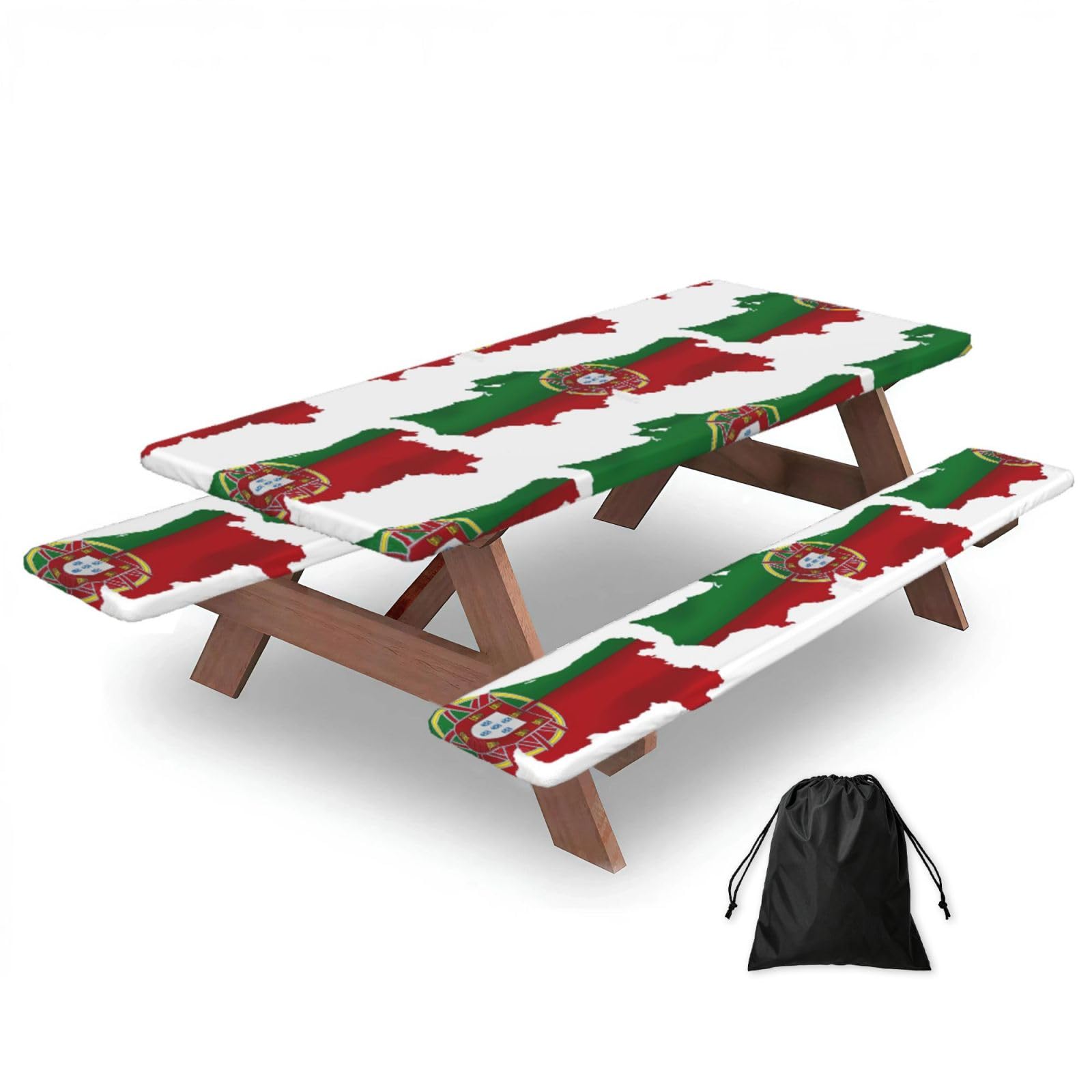 Yqxwjl Black Portuguese Flag Map Print Camping Essentials Waterproof Camping Table And Bench Cover With Drawstring Bag 183 Cm