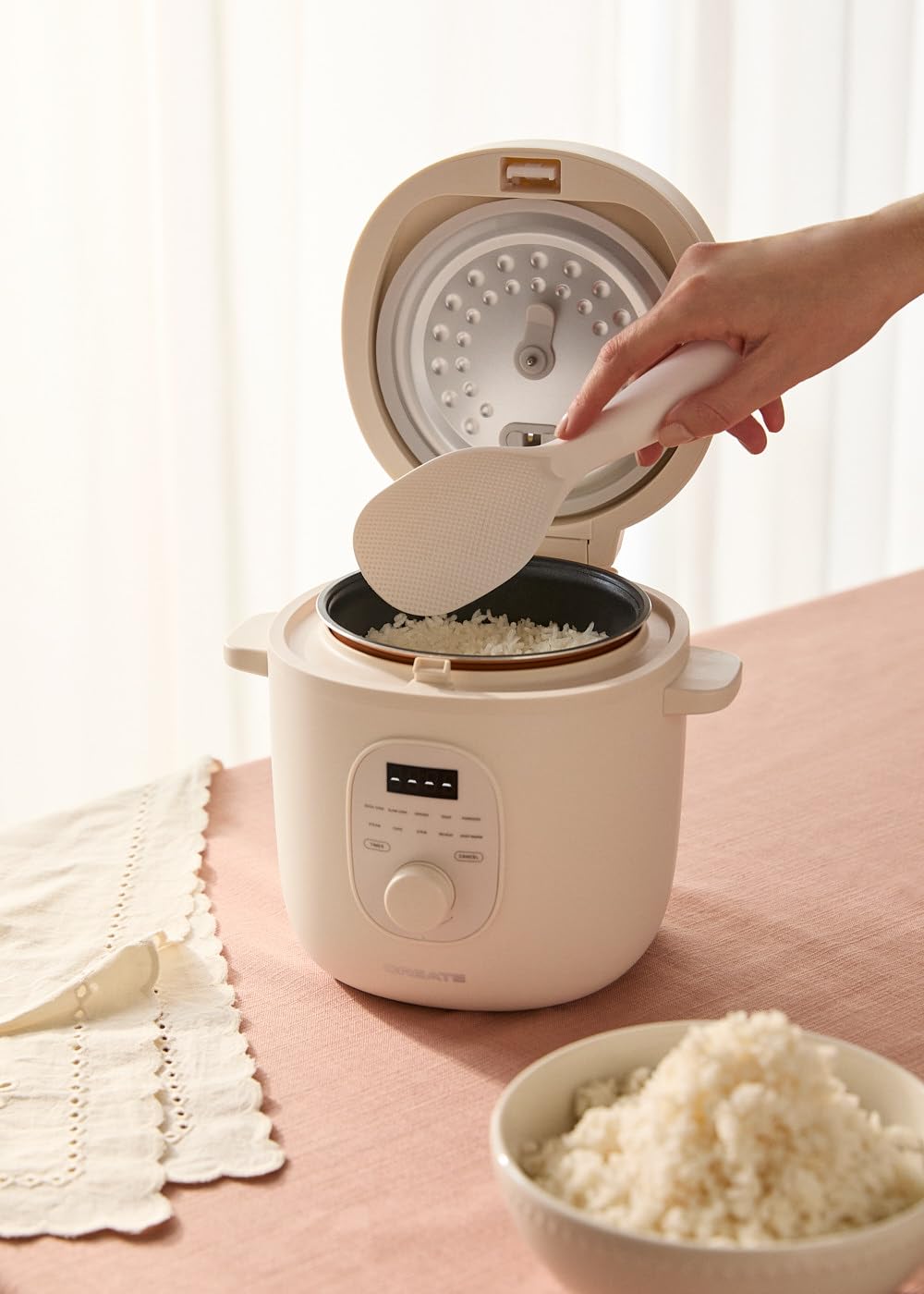 CREATE/RICE COOKER STUDIO/Arrocera eléctrica multifunción 1,2L blanco roto/Programable hasta 24h, con cesta vaporera, prepara tartas, guisos o sopas, función de mantener el calor, 300W