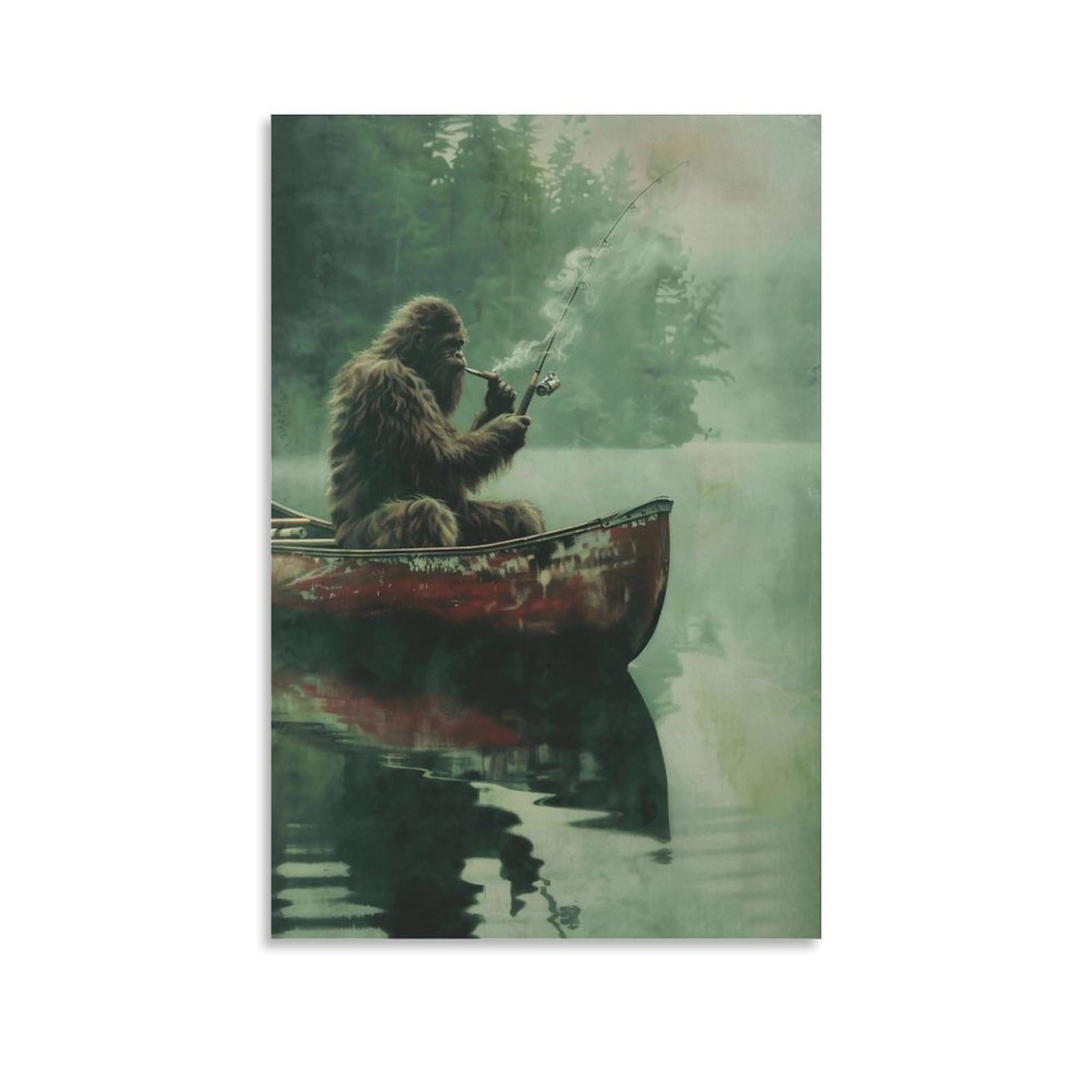 HUERYRYHY Sasquatch Canoe Fishing Hour 04 Poster Wall Art Canvas Vintage Aesthetic Painting Decor for Rooms 24x36inch Unframe-style