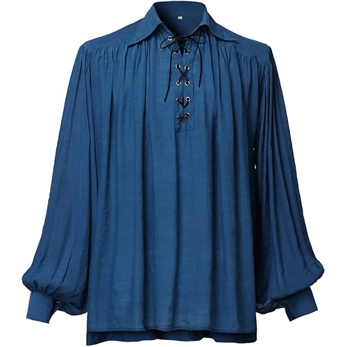 GRACEART Men Pirate Shirt Women Vampire Renaissance Shirts Victorian Ruffled Medieval Costume Cotton Linen Shirt