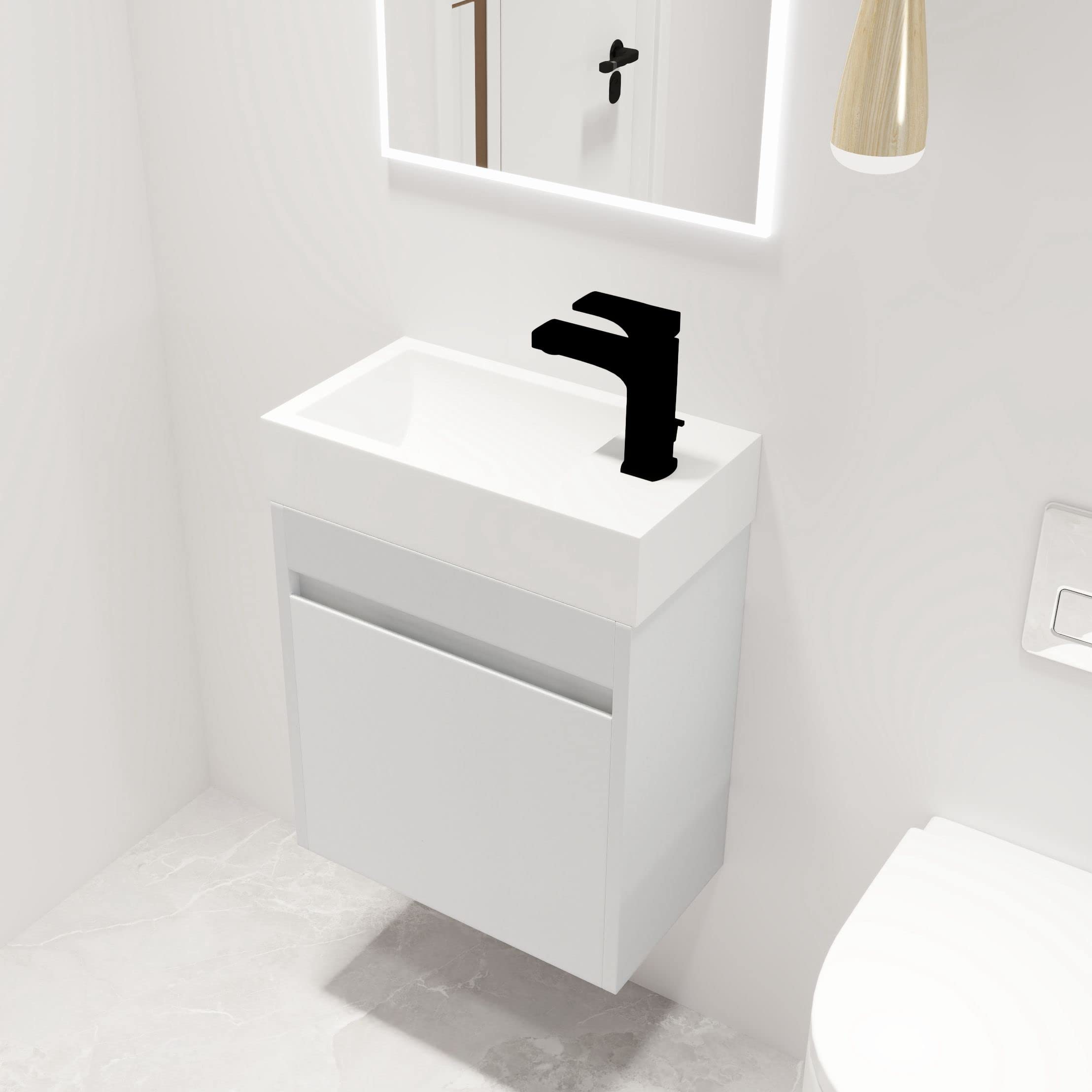 Malwee 18" Floating Bathroom Vanity with Sink, 18 Inch Single Sink Wall Mounted Bathroom Vanity, with 1 Door and White Resin Basin Top, Modern Bath