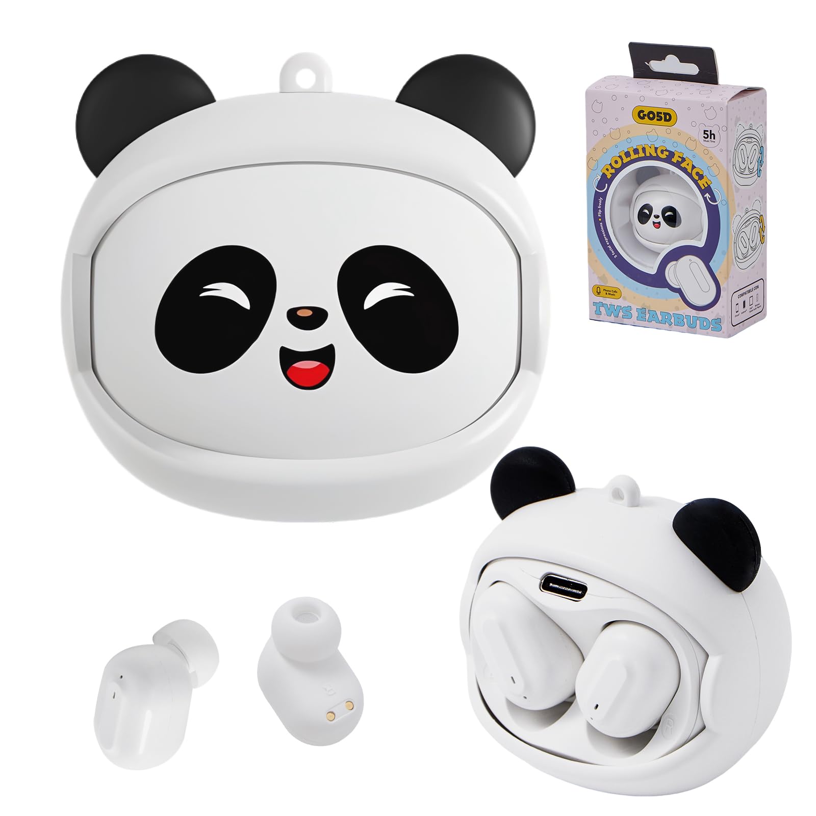 Auriculares inalámbricos para niños con funda giratoria Panda, auriculares inalámbricos Bluetooth para niños, auriculares para niños con micrófono, volumen seguro de 88 dB, auriculares