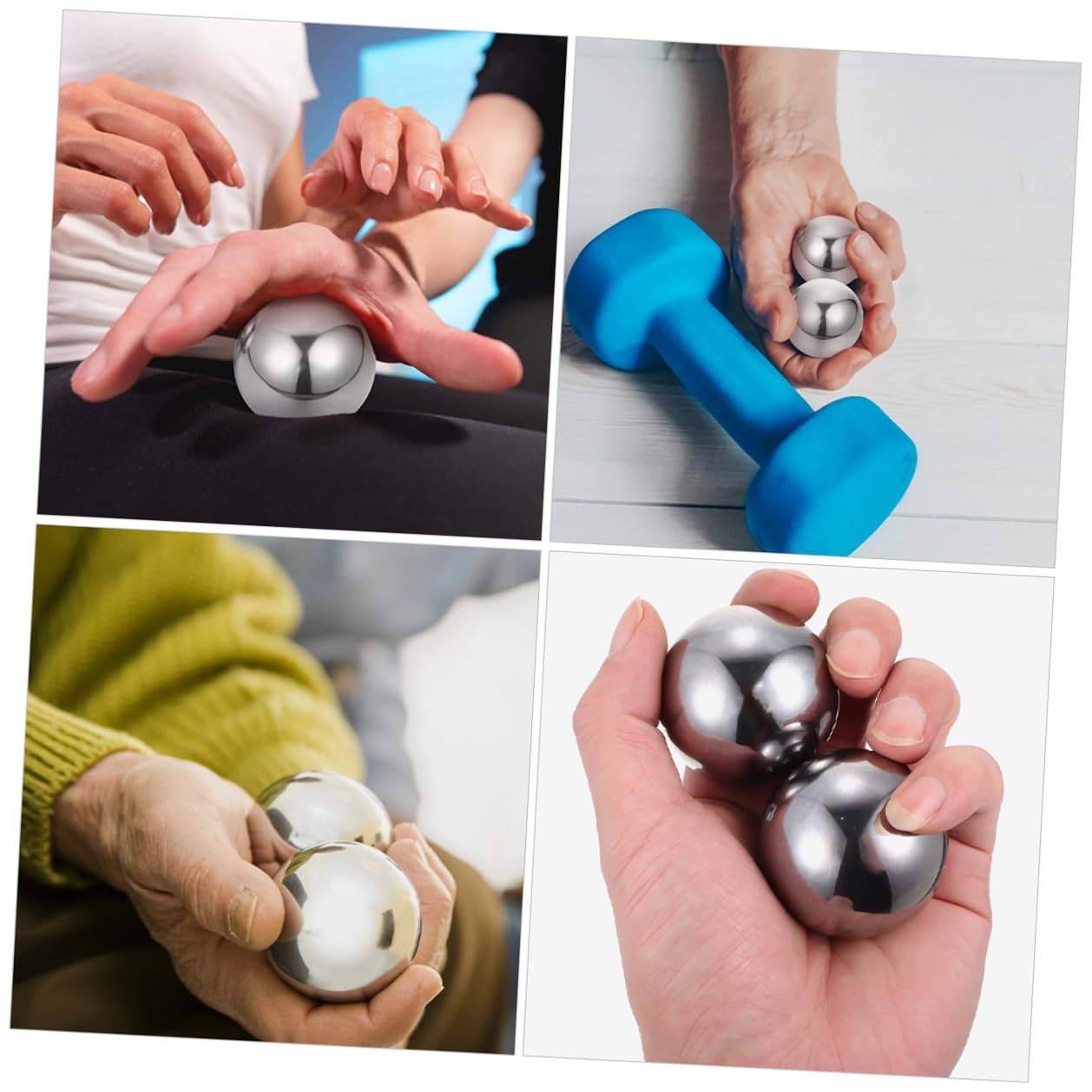 Massageball Satz 1 Paar aus Edelstahl, Silber, für Handübungen