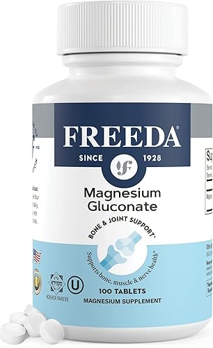 Freeda Gluconato de magnesio – Suplemento de magnesio vegano Kosher para hombres y mujeres – Alivio de calambres y espasmos en piernas y músculos –