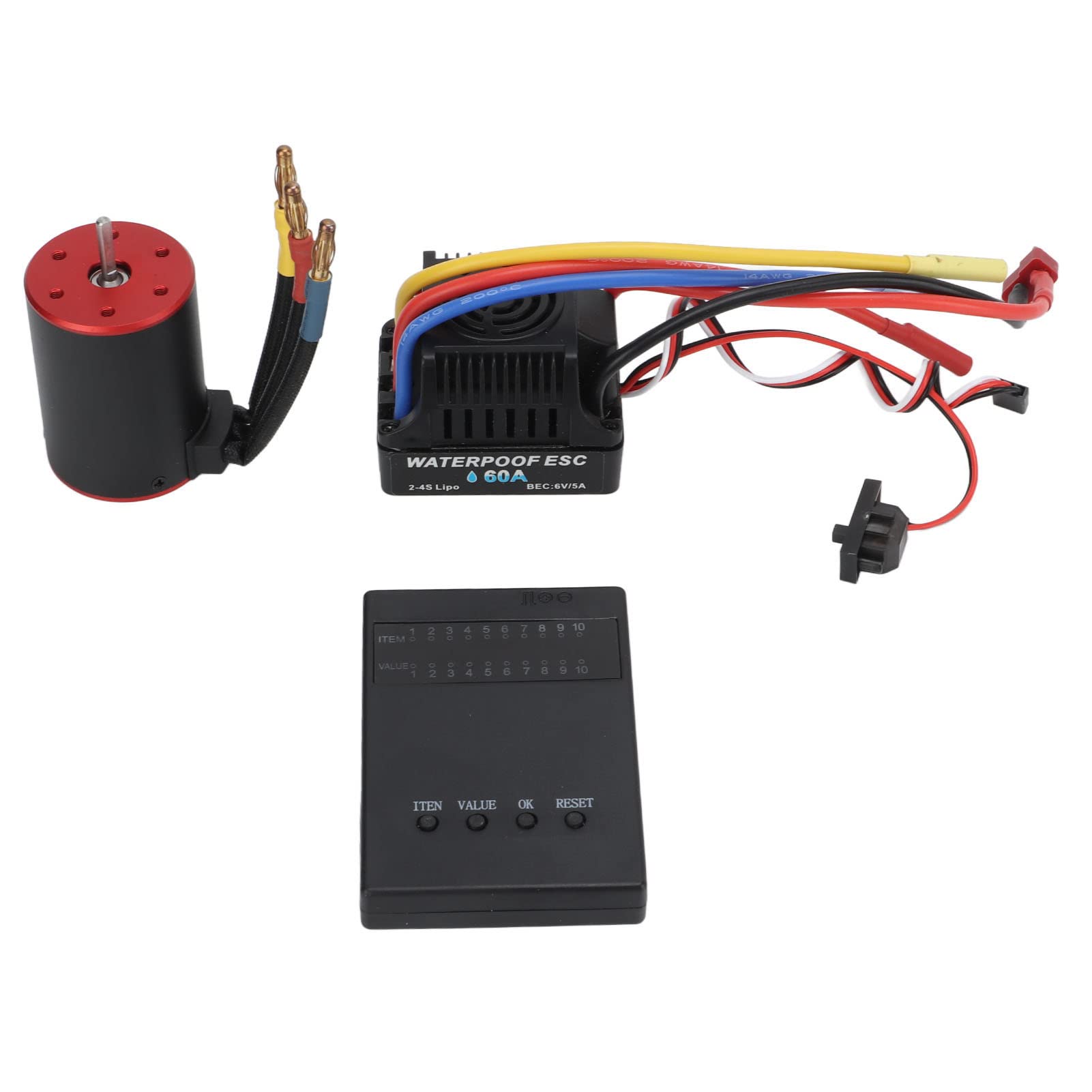Controlador de velocidad electrónico sin escobillas de 60 A con tarjeta de programación, conjunto de motor sin escobillas de 2300 KV, controlador de velocidad electrónico RC de