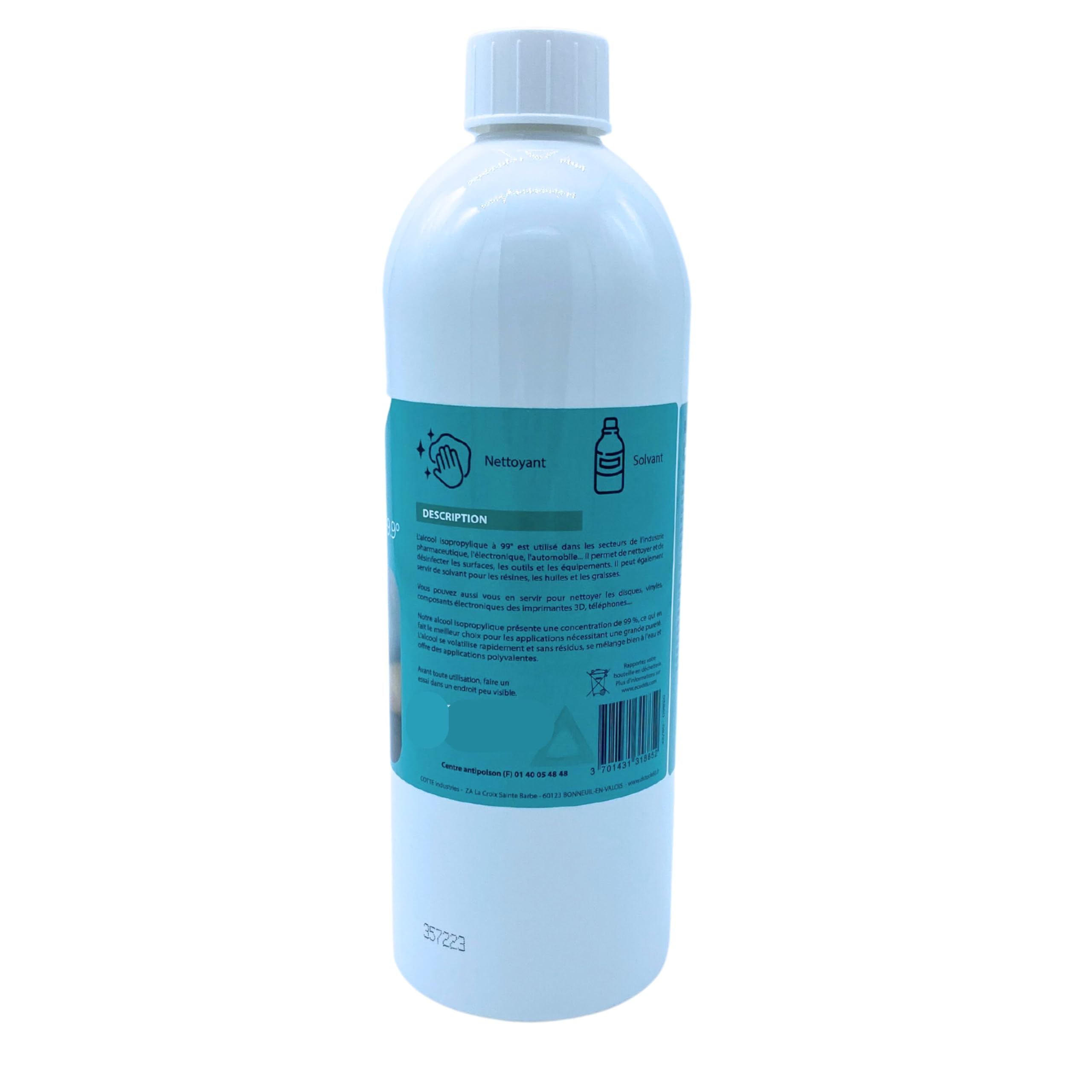 DSTOCK60 – Bouteilles de 1 litre d'Alcool Isopropylique 99% extra pur (lot de 6 bouteilles), Isopropanol liquide IPA parfait comme solvant, nettoyant et dégraissant.