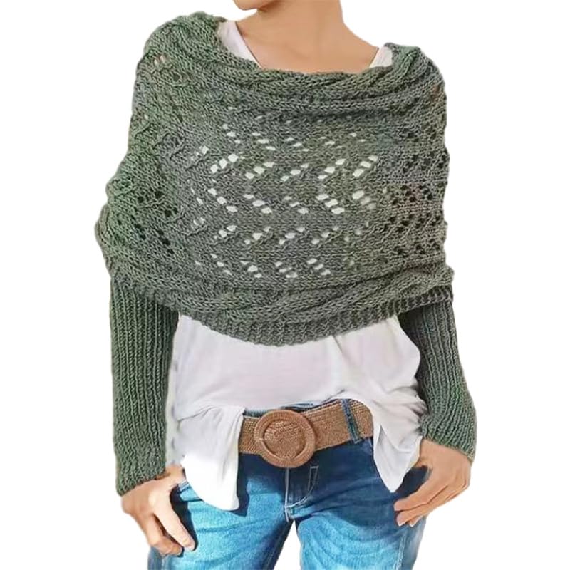 Image of Knitted Cable Wrap for Women Multifunctional Scarf with Sleeves Crochet Sweater Scarf with Sleeves
