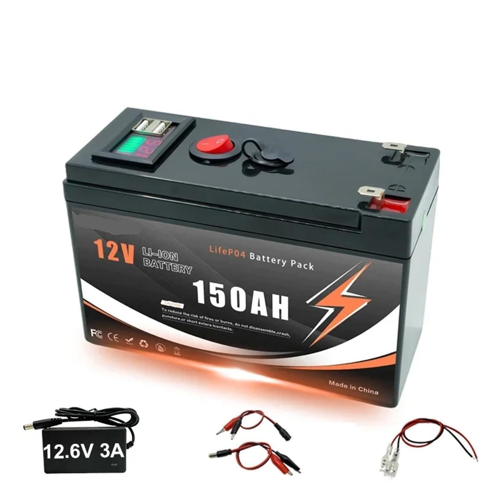 Batterie LiFePO4 12V 150Ah cyclage profond avec chargeur pour roues électriques et solaire