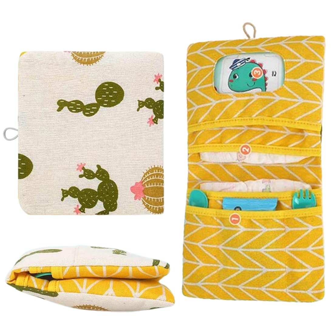 Sac à Couches de Bébé Suspendu Organisateur Pliable Portable 2 en 1 Cactus 18×21cm
