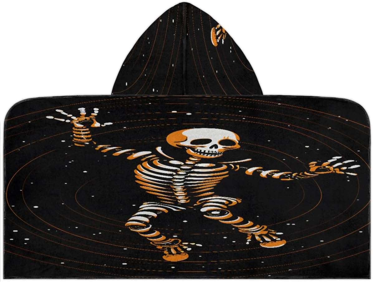 Pardick Funny Skull Skeleton Kids Bath Towel Beach Towel with Hood Pool Cover Up for Girls Boys Soft Absorbent Hooded Bath Towel Toddler Towels for Beach, Pool