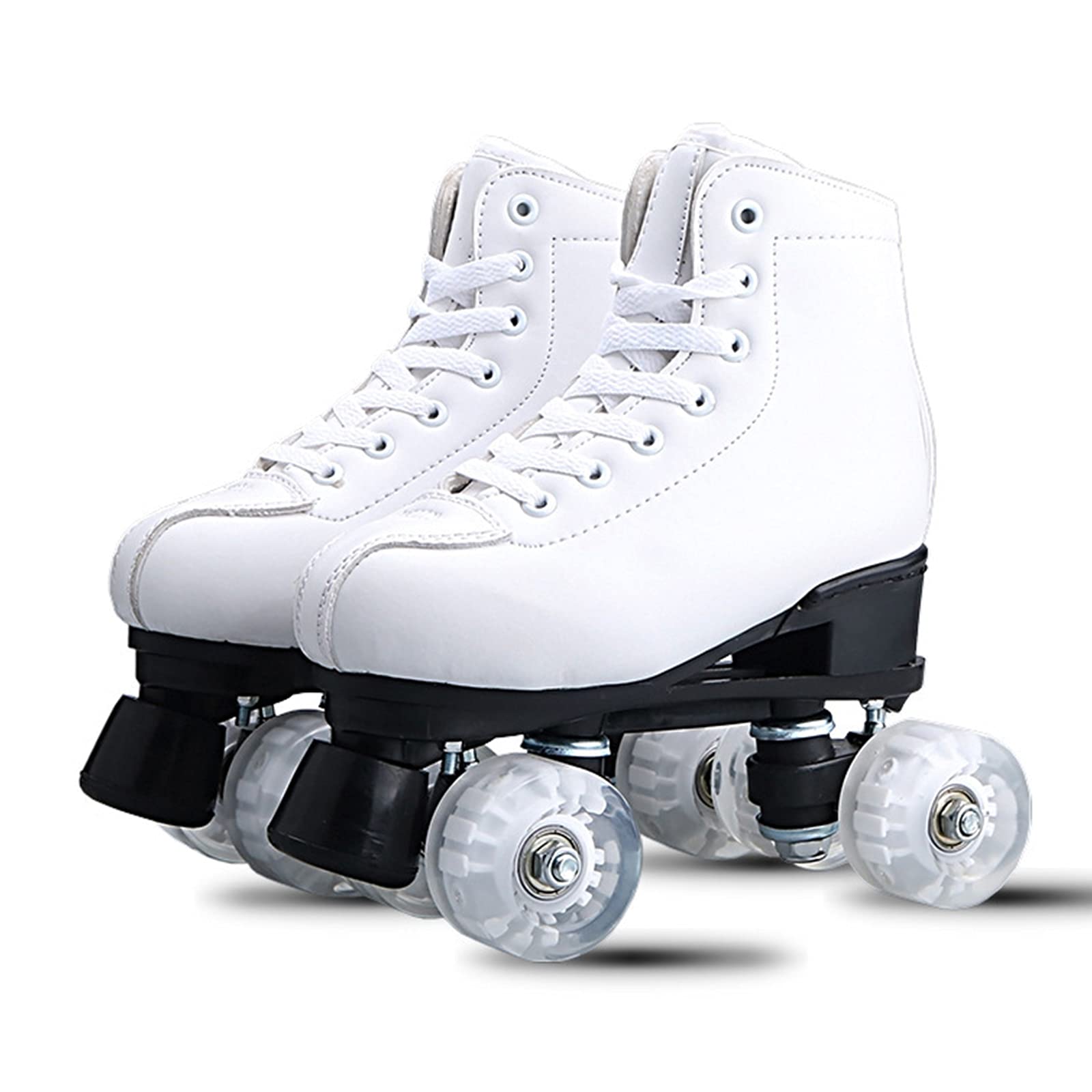 Patins à roulettes Blancs Unisexes Artistiques, Rollers Quad Double Rangée Roller Chaussure en Cuir PU Haut de Gamme pour Enfants Débutants, Adultes, Hommes et Femmes