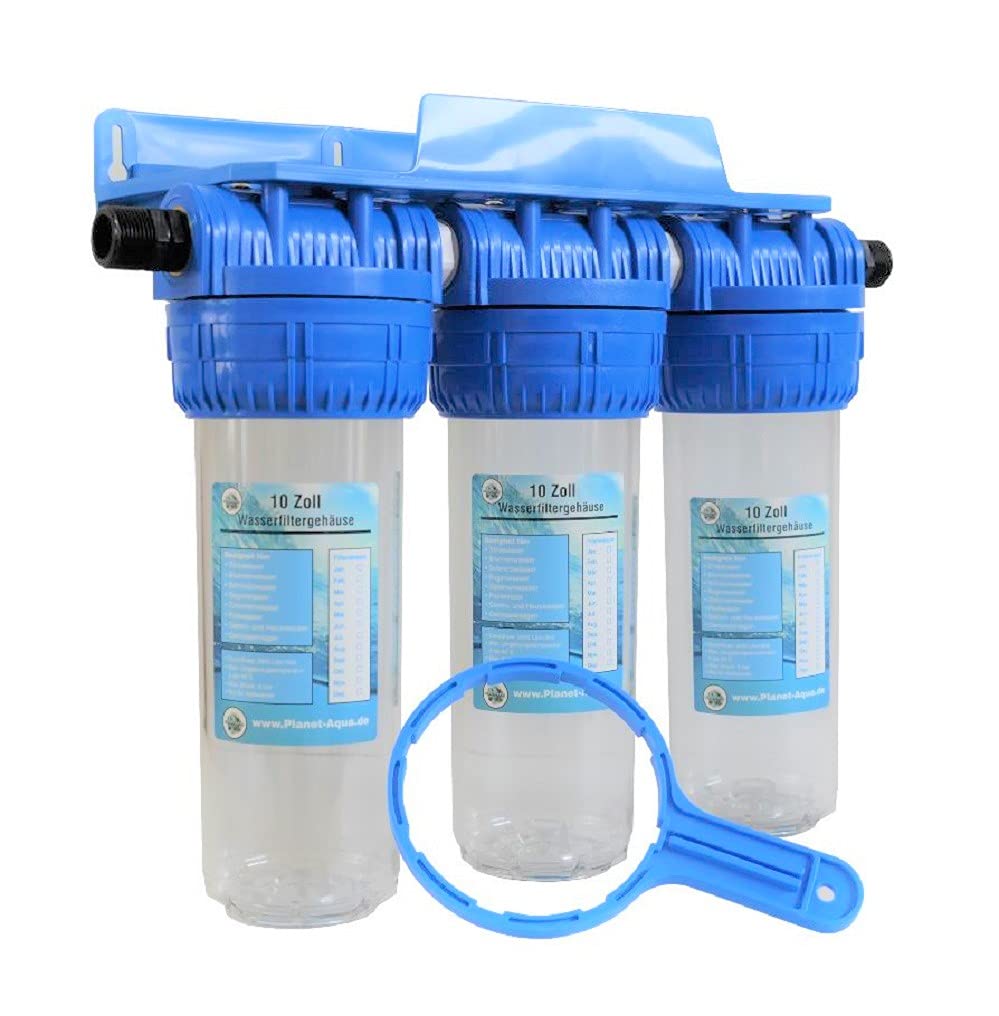Wasserfilter Gehäuse TIO-8 SET Filtergehäuse 10 Zoll x 1/2" IG + Adapter + Wandhalter Wasser Pumpen Vorfilter System Brunnen Hauswasserwerk Garten Haus Trinkwasser Zisterne Pool Filter