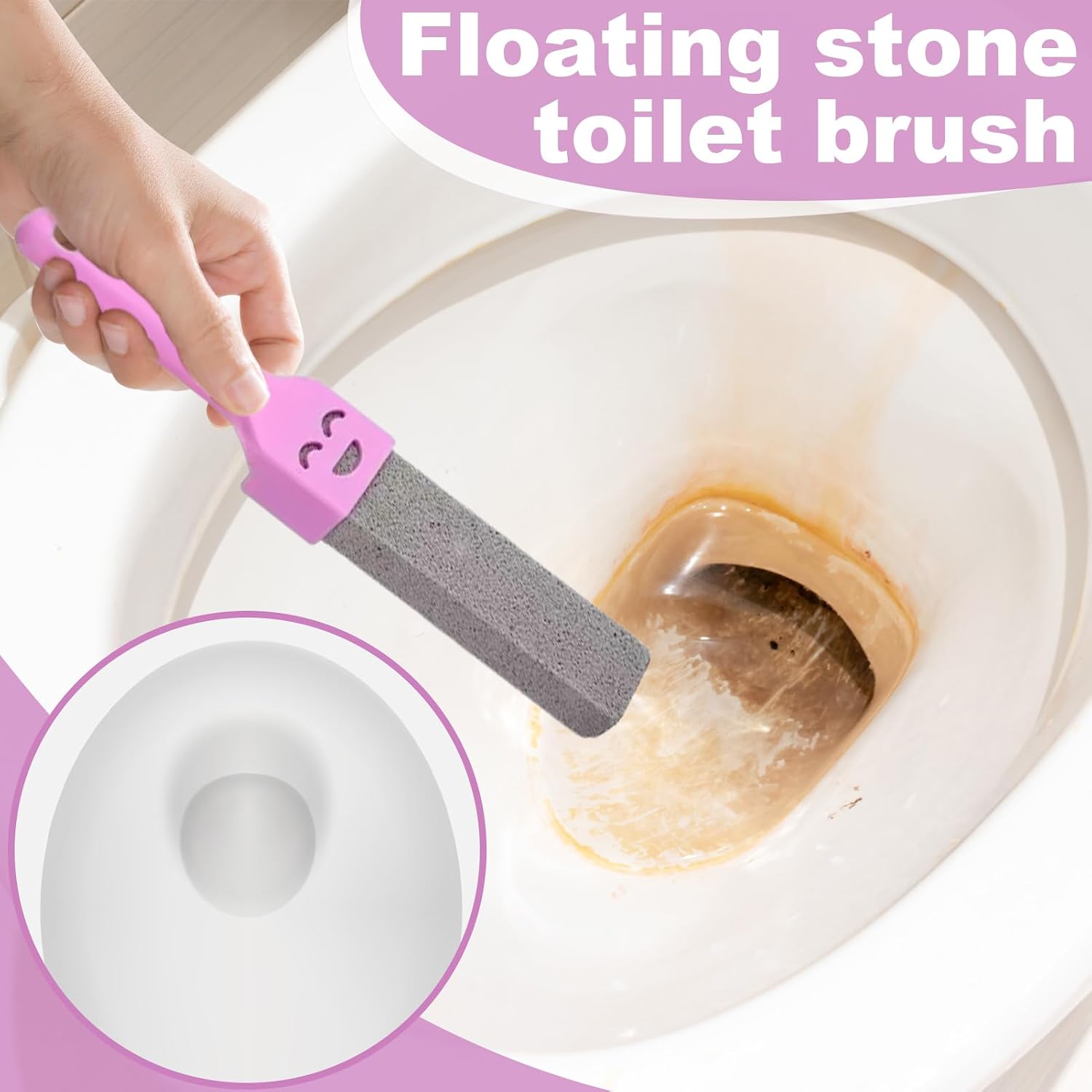 Pumice Stone Toilet Cleaner - Handle Attached Hard Stain Remover for Bathroom | Gentle on Porcelain with Effective Mineral Deposit Removal, Portable Grip for Efficient Cleaning, Reusable Toilet